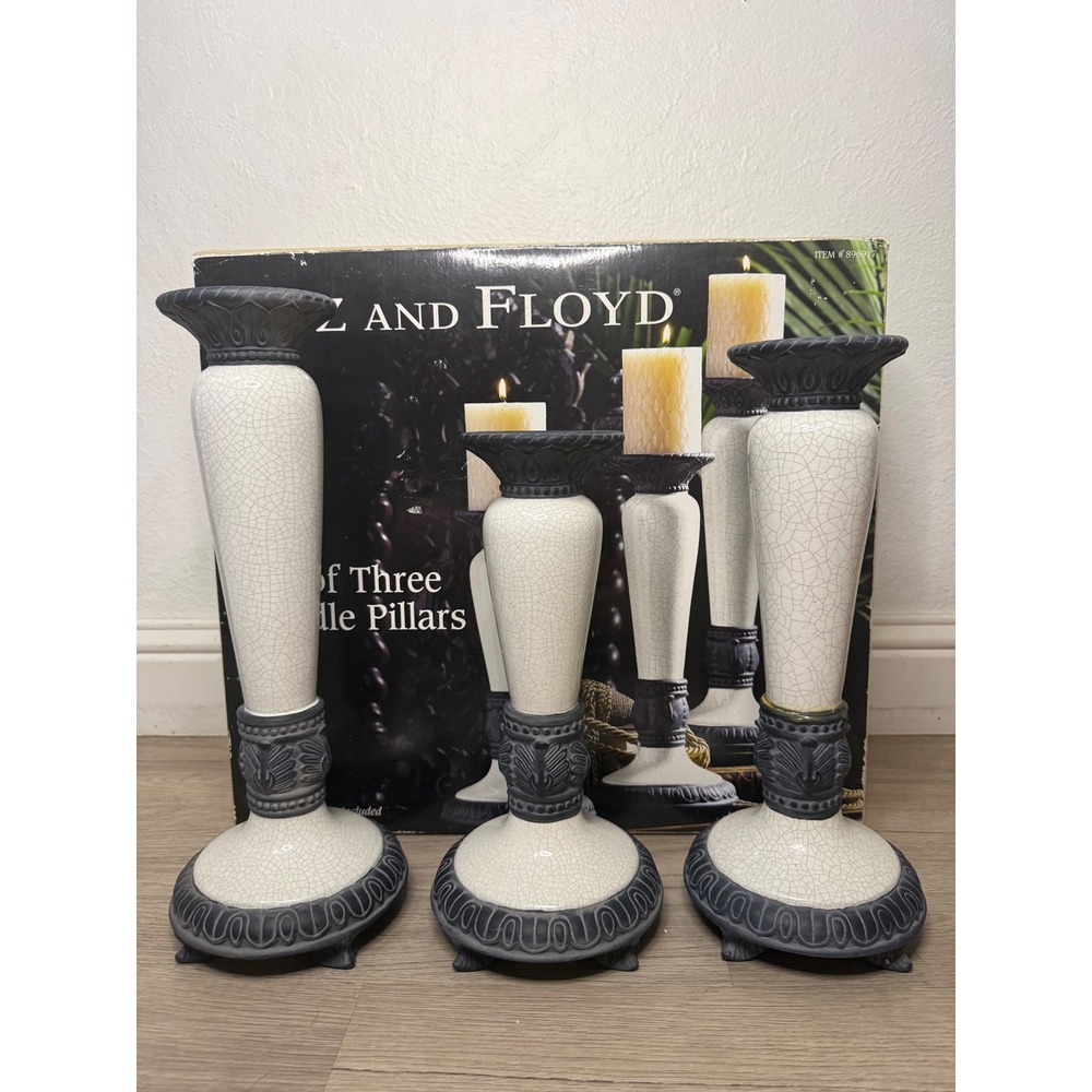 Fitz and Floyd Ceramic Candle Pillar 3 Pc Set Black White Home Decor